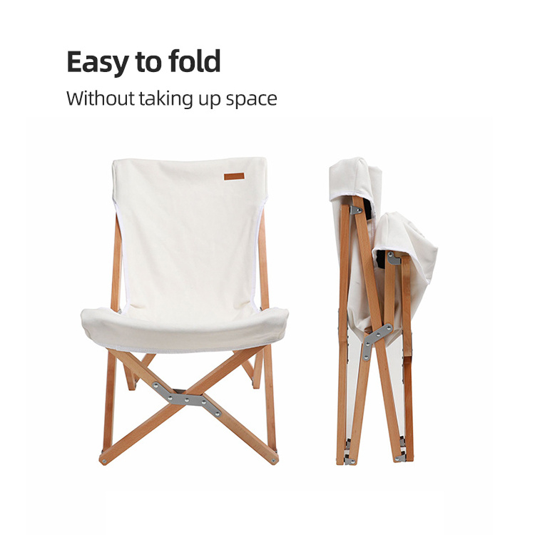 HOMFUL White Beech Chair Foldable Outdoor Camping Folding Wood Camping Chair