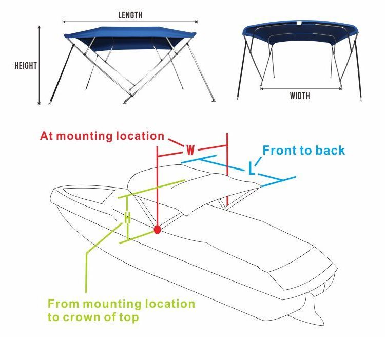 HOMFUL 600D Aluminum 4 Bow Bimini Top Boat Cover Boat Canopy Bimini Tops for Boats