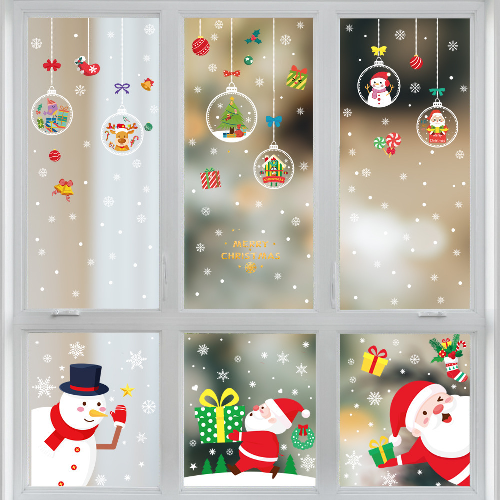 Christmas Ornament Stickers Wall Static Sticker Santa Claus Deer Xmas Tree Room Snowflakes New Year Decor Window Sticker