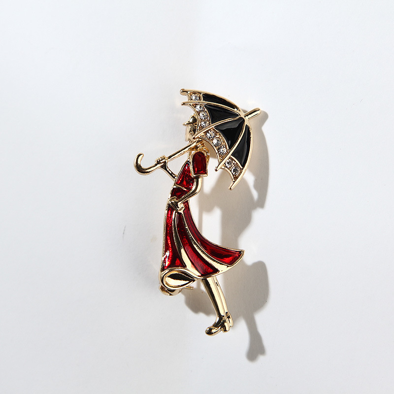 Fashion Cartoon Drop Glaze Enamel Alloy Umbrella Girl Brooch Korean Simple Pins for Women Clothing Accessories Pin