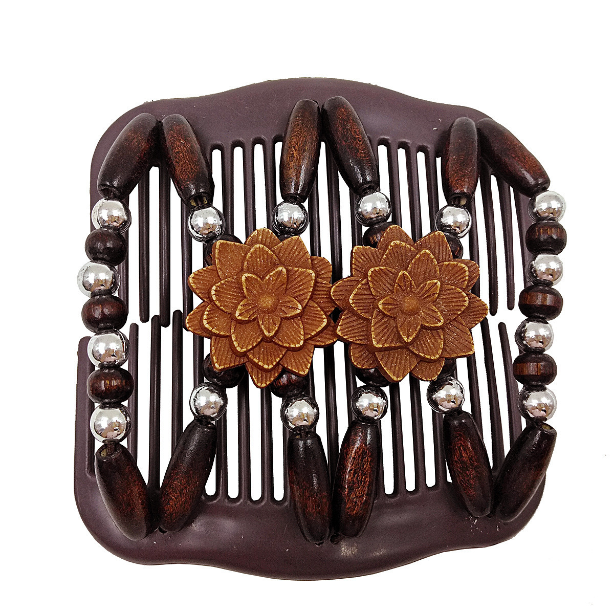 Ethnic Style Retro Hair Clip Comb Headwear Imitation Wood Double Row Hair Comb Women Hair Clip Combs Headdress Jewelry