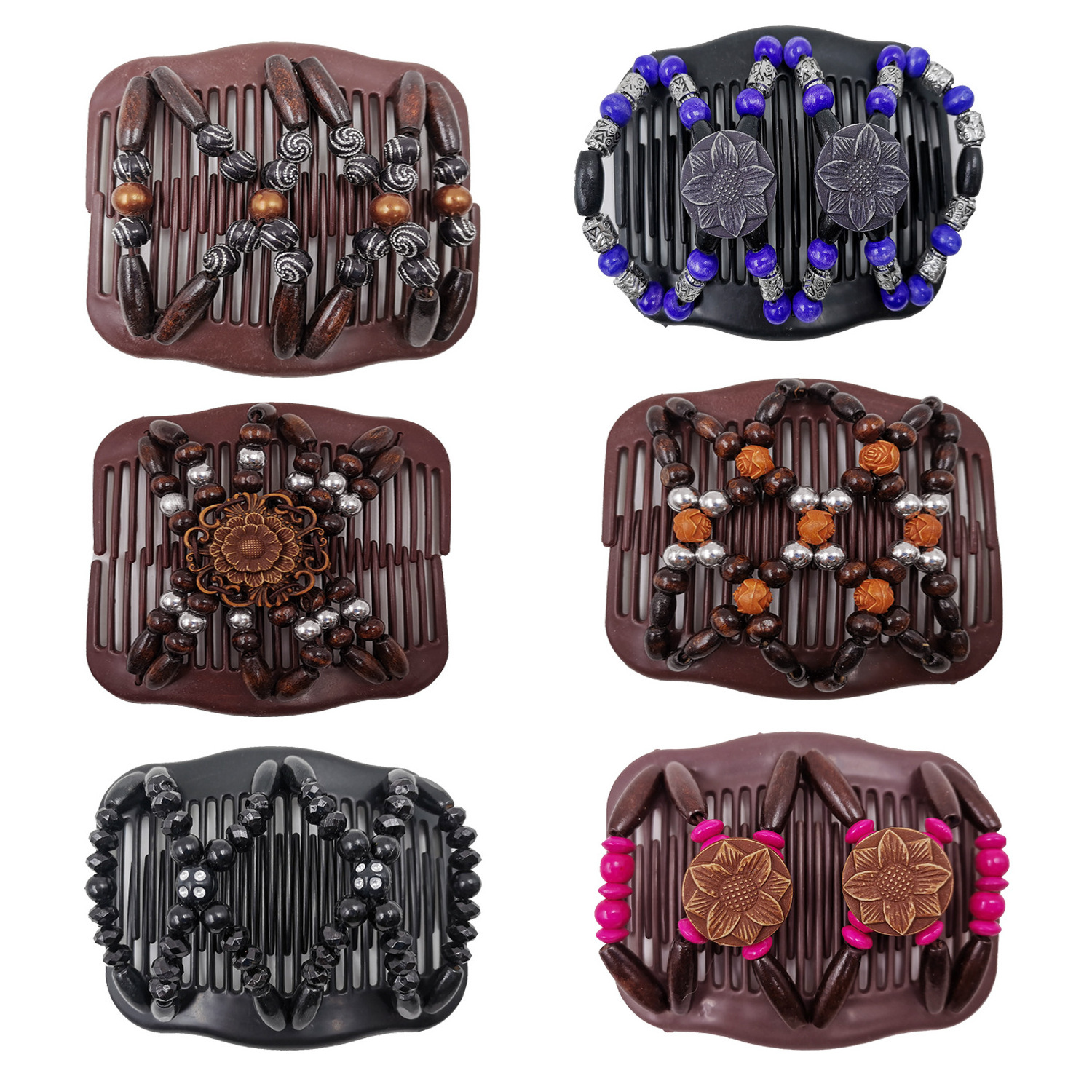 Ethnic Style Retro Hair Clip Comb Headwear Imitation Wood Double Row Hair Comb Women Hair Clip Combs Headdress Jewelry