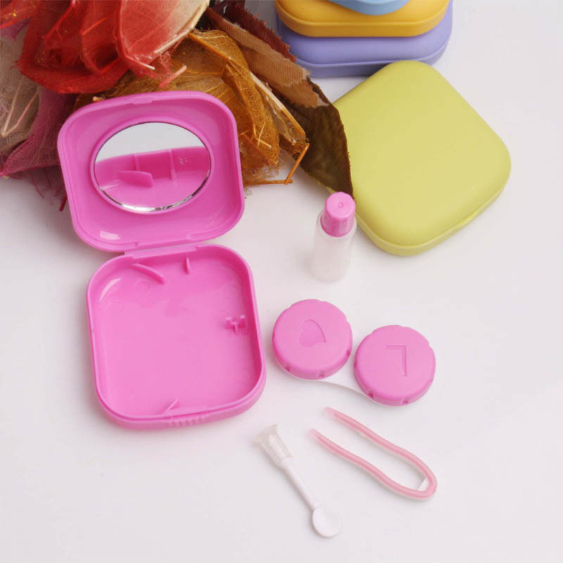 Pocket Portable Mini Contact Lens Case Easy Carry Make up beauty pupil storage box Mirror Container Travel Kit Cute Style