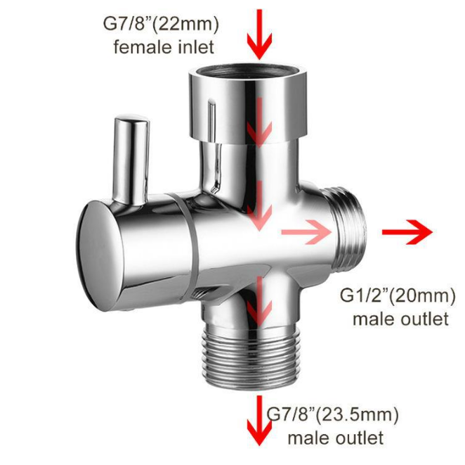 3 Way T-adapter Shower Head Diverter Valve Arm Mounted Splitter Bathroom