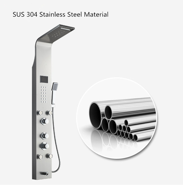 SUS 304 stainless steel shower panel smart thermostat  rainfall shower set LED home shower