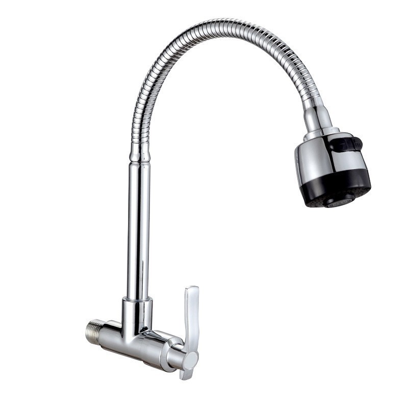 manufacturer Wholesale copper wall mounted horizontal single  faucet quick opening household rotating kitchen faucet