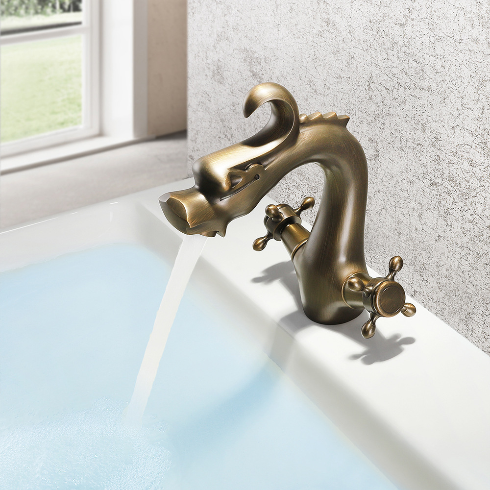 Special design retro antique type basin faucet single hole cold and hot two-wheel handle control faucet