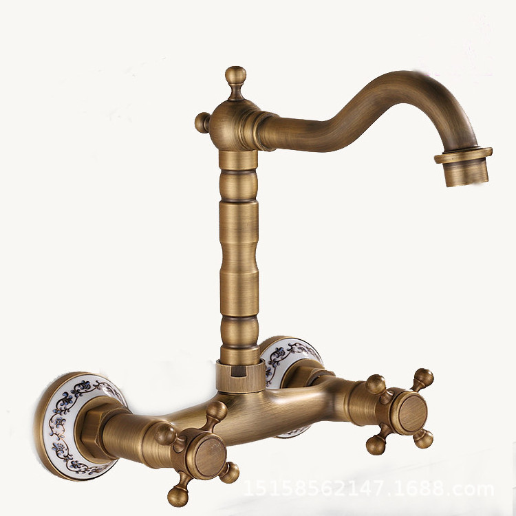 European style all brass home decoration with antique and minimalist design rotating faucet and the cold and hot kitchen faucet