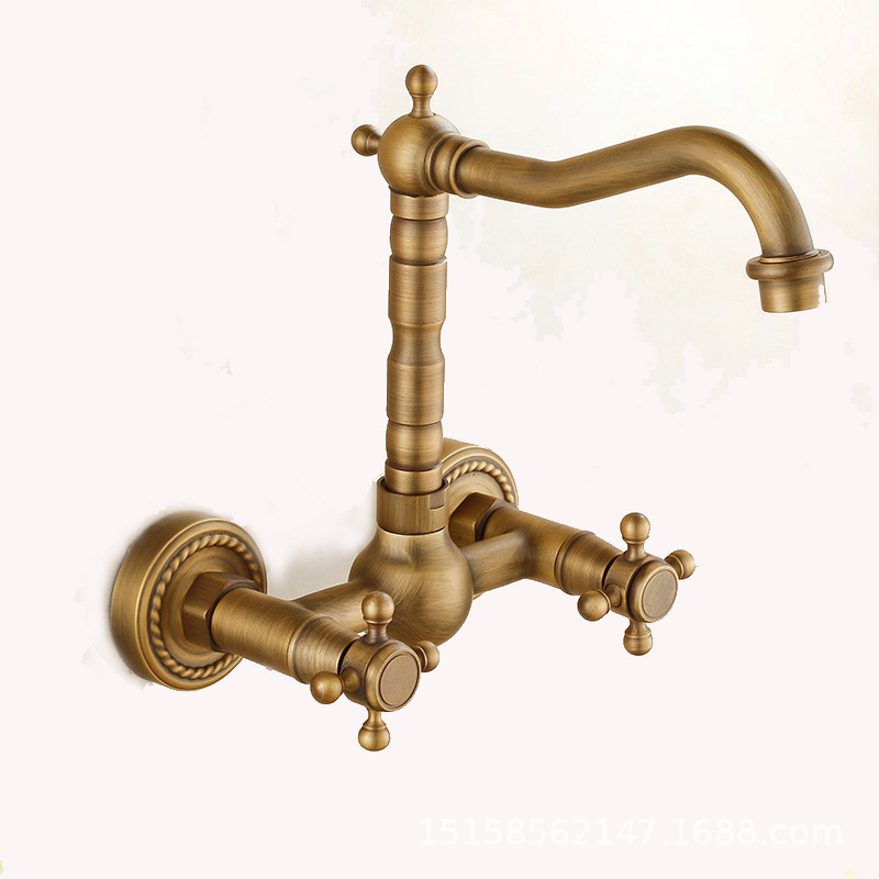 European style all brass home decoration with antique and minimalist design rotating faucet and the cold and hot kitchen faucet