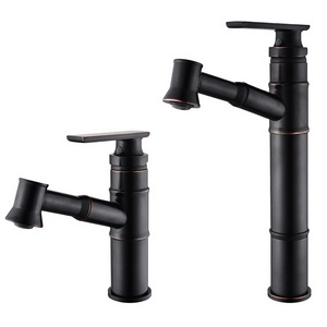 European style pull down faucet bathroom basin black faucet hot and cold brass body.