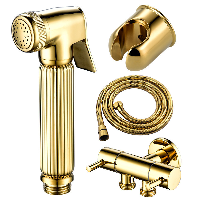 golden brass handheld bidet with hose and bidet gold