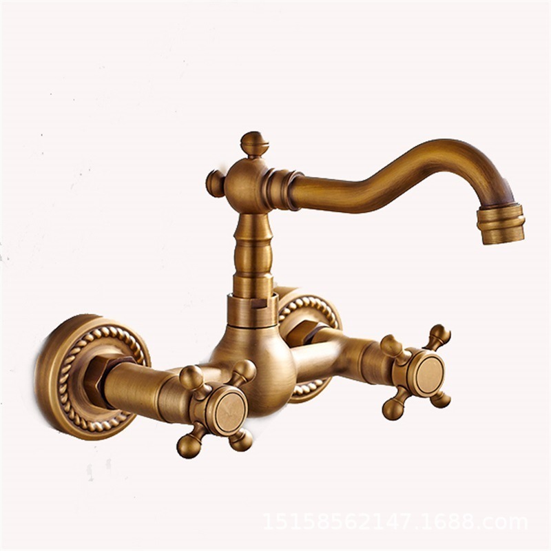 European style all brass home decoration with antique and minimalist design rotating faucet and the cold and hot kitchen faucet