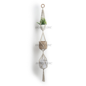 Triple the Elegance 3- Tier Handcrafted Macrame Plant Hanger for Vertical Greenery Display Handcrafted Decor for Stylish Spaces