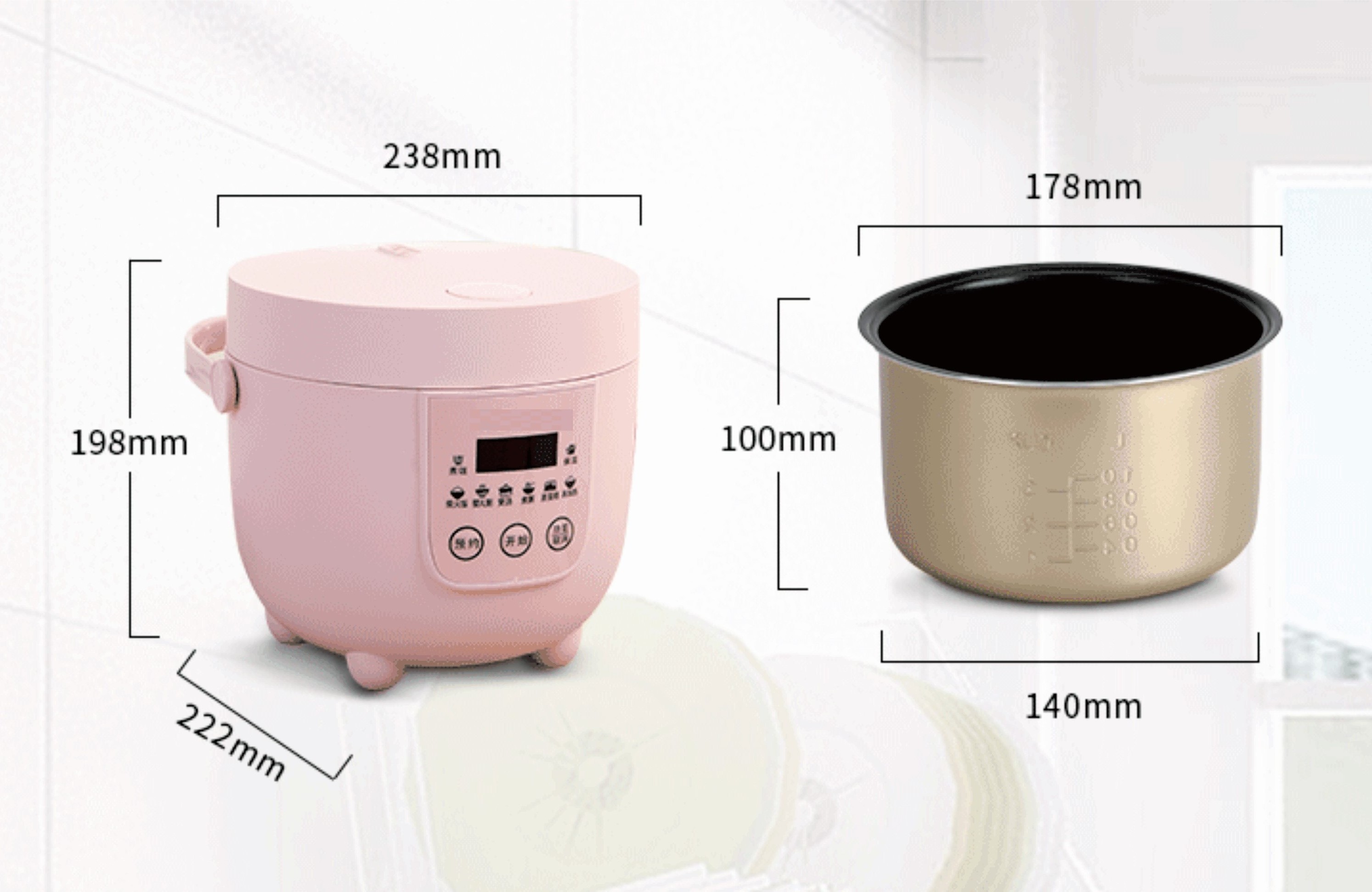 Multi Function 1.8L Small Digital Touch Control Keep Warm Steam Electric Rice Cooker With Handle