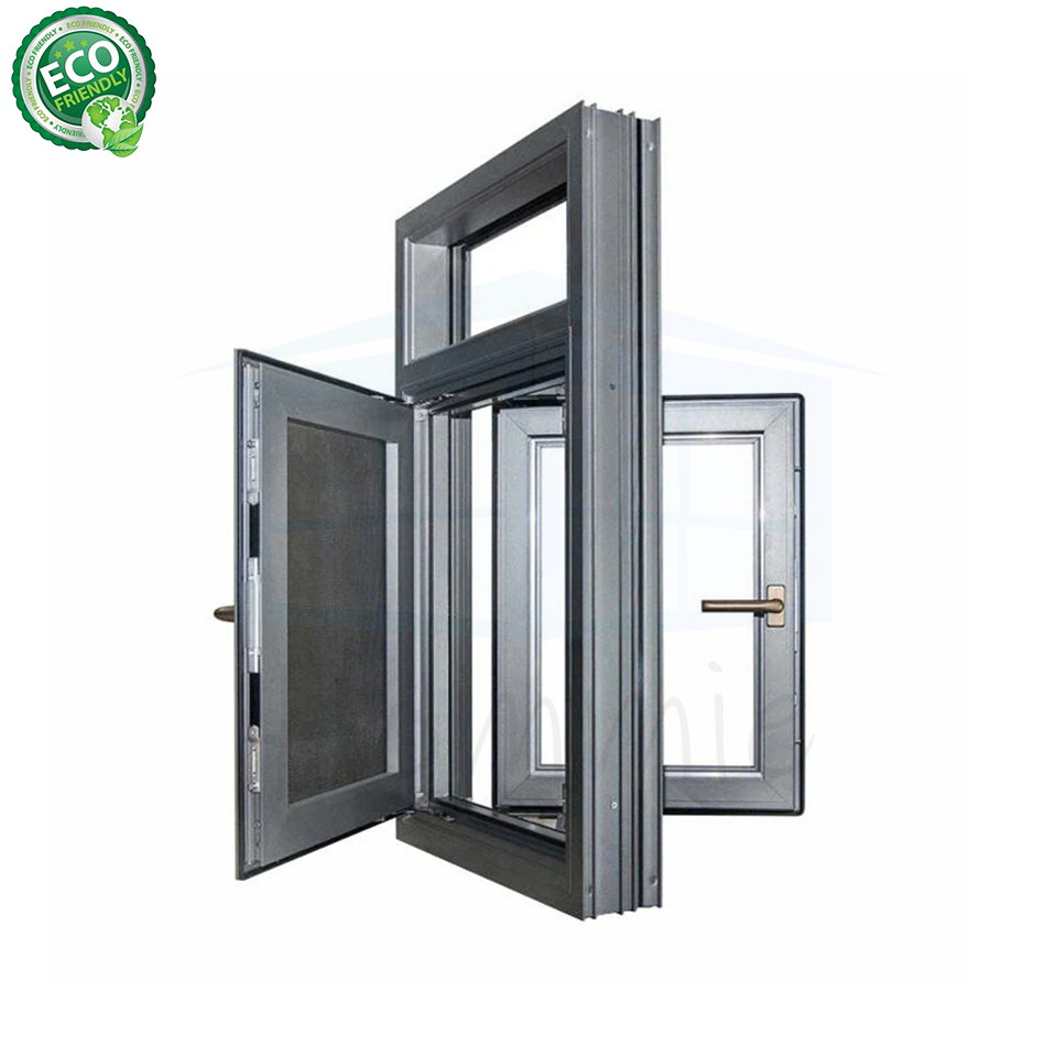 Hommie Sound Insulation 2 Panels Aluminum Casement Window Aluminum Windows With Stainless Steel Mesh