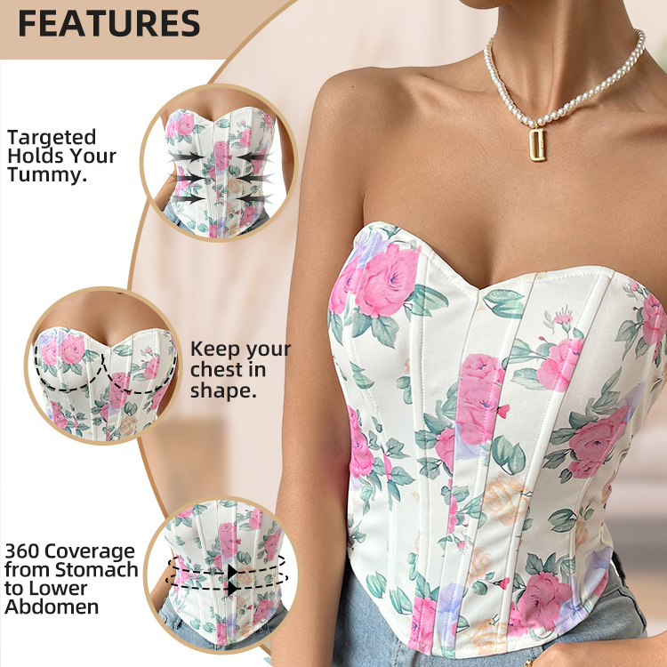 strapless flower corset bustiers fashion women corset top de mujer