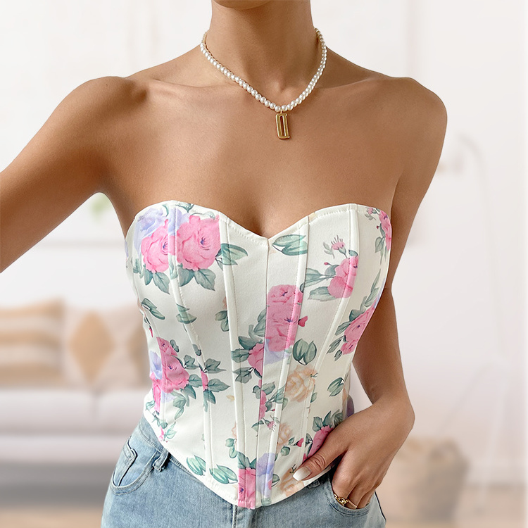 strapless flower corset bustiers fashion women corset top de mujer