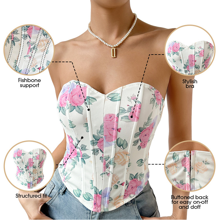 strapless flower corset bustiers fashion women corset top de mujer