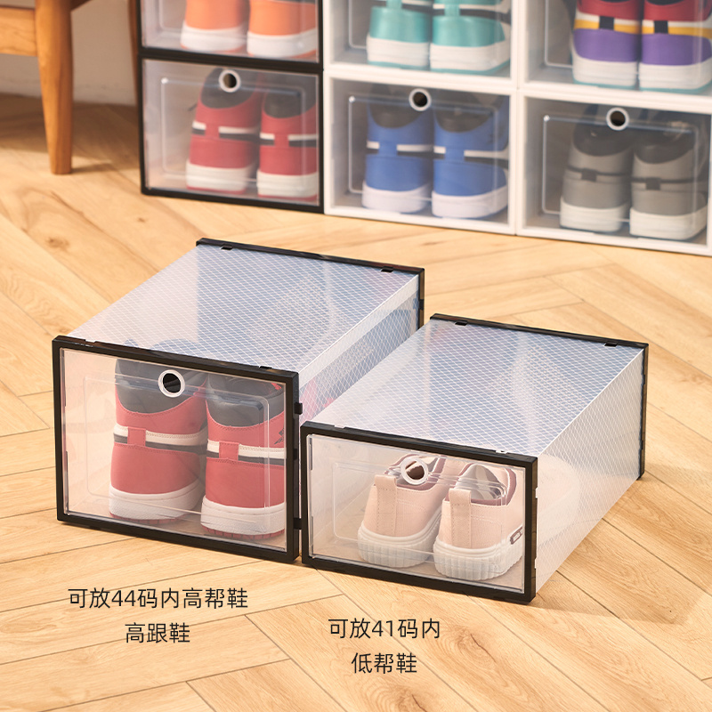 Home Stackable Drop Front Magnetic front Open Shoe Organizer Shoe Rack Organizer Shoe Storage Box with Clear Front