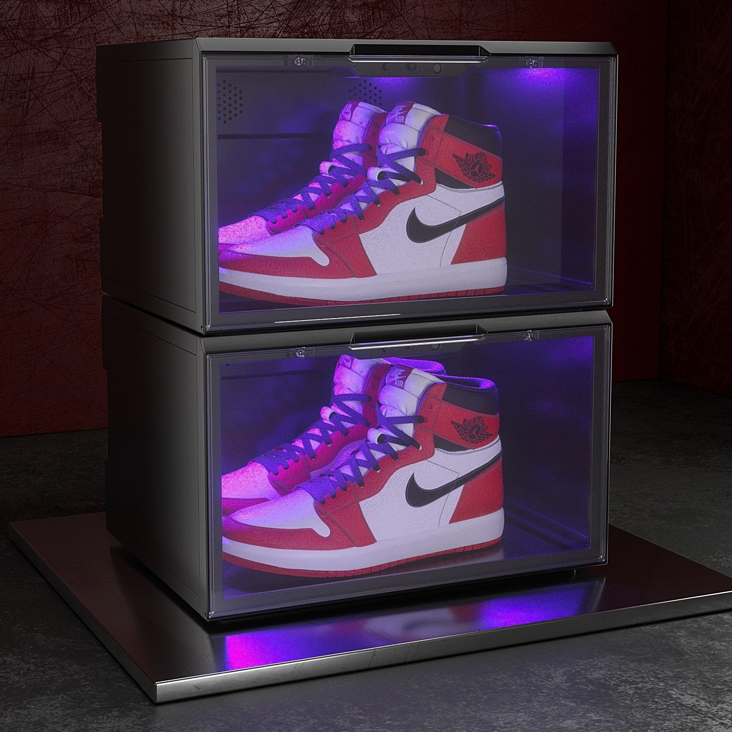 Customize Side Open Plastic LED Light Magnetic Shoes Display Box Voice Control Stackable LED Sneaker Storage Box