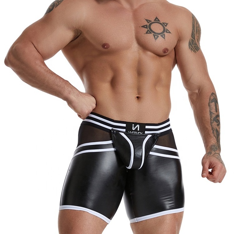 Mens Fetish Saxx Underwear Leather Boxer Briefs Shorts With Pouch Bulge