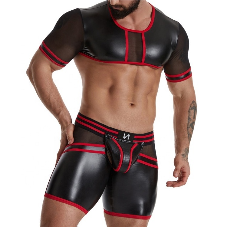 Gay Men Leather Bulge Boxer Shorts Red Sexy Costume Erotic For Mens