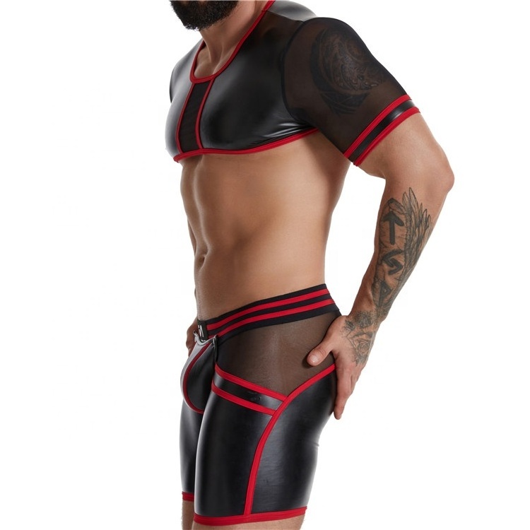 Gay Men Leather Bulge Boxer Shorts Red Sexy Costume Erotic For Mens