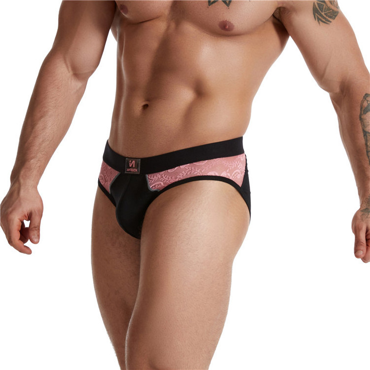 OEM Men's Lace Pink Briefs Sexy Gay Man Underwear Sex Gay Boys See Through Underpants With Custom Logo