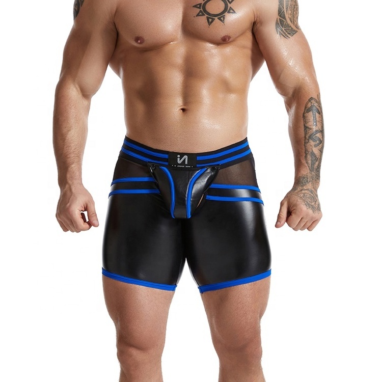 Gay Sexy Leather Trunks Boxer Shorts Back Zipper Open Underwear Black Boxers Briefs PU Midway Briefs For Sex