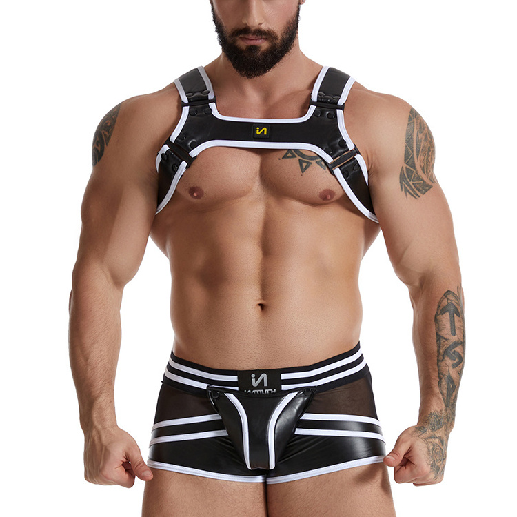 Adults Erotic Lingerie Leather Man Sex Party Harness Set PU Elastic Bondage Bodysuit Gay Club Costumes For Men