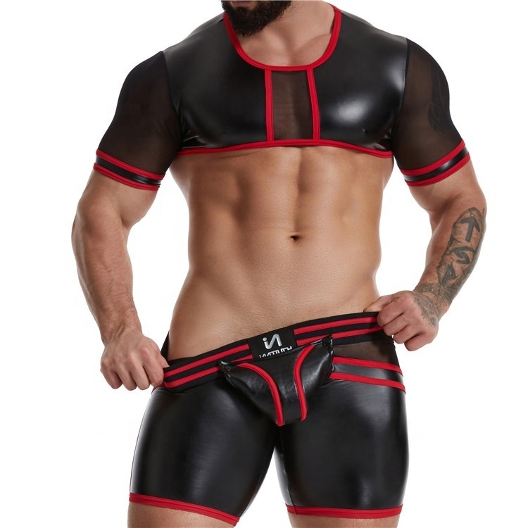 Gay Men Leather Bulge Boxer Shorts Red Sexy Costume Erotic For Mens