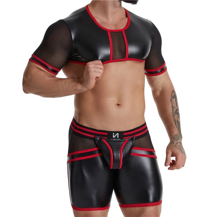 Gay Men Leather Bulge Boxer Shorts Red Sexy Costume Erotic For Mens