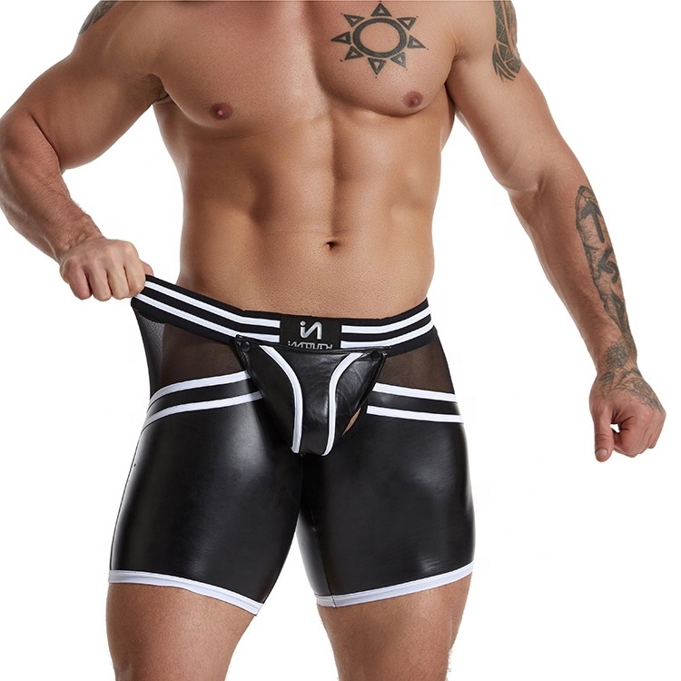 Mens Fetish Saxx Underwear Leather Boxer Briefs Shorts With Pouch Bulge