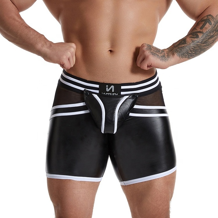 Mens Fetish Saxx Underwear Leather Boxer Briefs Shorts With Pouch Bulge