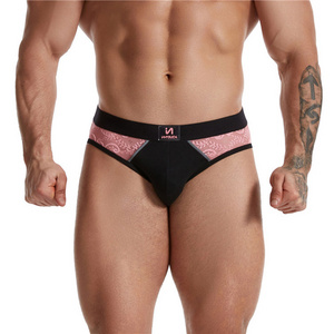 OEM Men's Lace Pink Briefs Sexy Gay Man Underwear Sex Gay Boys See Through Underpants With Custom Logo