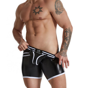 Mens Fetish Saxx Underwear Leather Boxer Briefs Shorts With Pouch Bulge