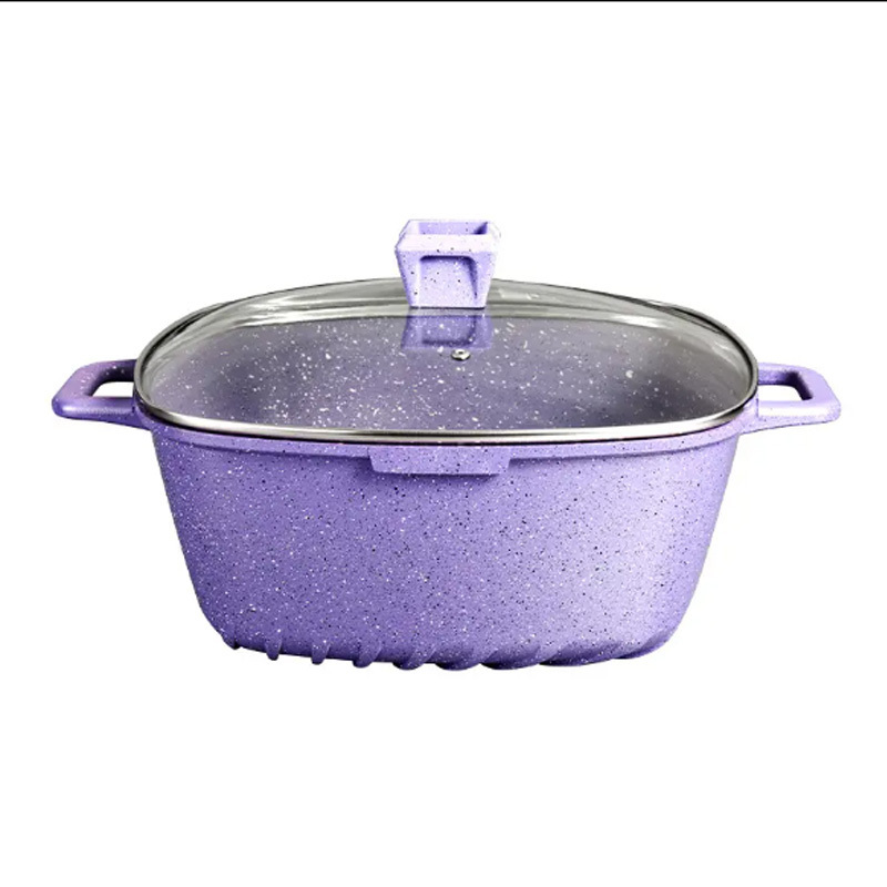 Hot Wholesale Household Kitchen Utensils Square McRib Non-Stick Aluminum Stock Pot Frying Pan Set