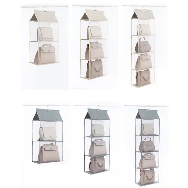 Clear Hanging Shelf Bag Collection Storage Holder Purse Bag Wardrobe Closet Space Saving Organizers (Grey)