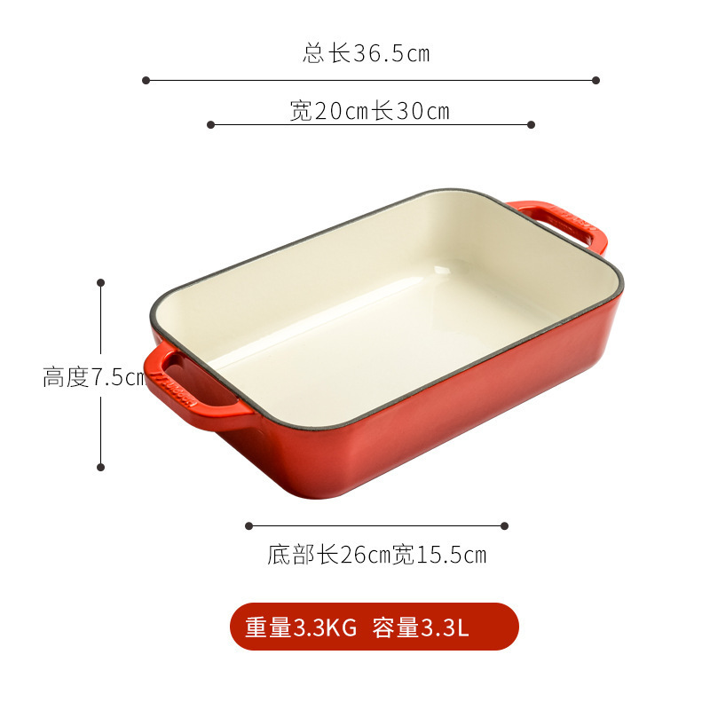 Wholesale Square Red Cast Iron Enameled Frying Convenient Carry Handles Baking Roasting Pan