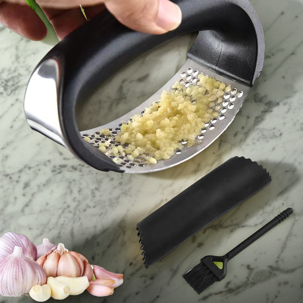 Stainless Steel Multifunctional Household Shoot Garlic Artifact Peeling Garlic Tools Thickened Full Steel Dynamic Masher