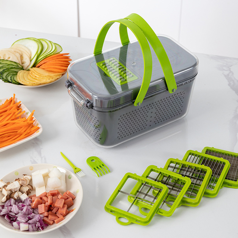 New Vegetable Cutter Transparent Storage Box Vegetable Cutter Salad Shredder Dicer Kitchen Multi-Function Vegetable Cutter