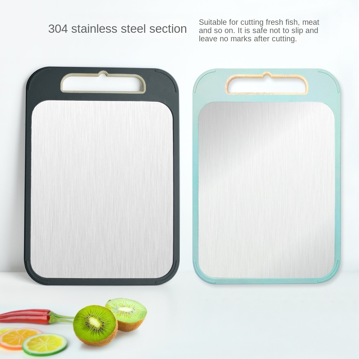 304 Stainless Steel Double-Sided Cutting Board Edge Wrapping and Thawing Cutting Board with Juice Trough