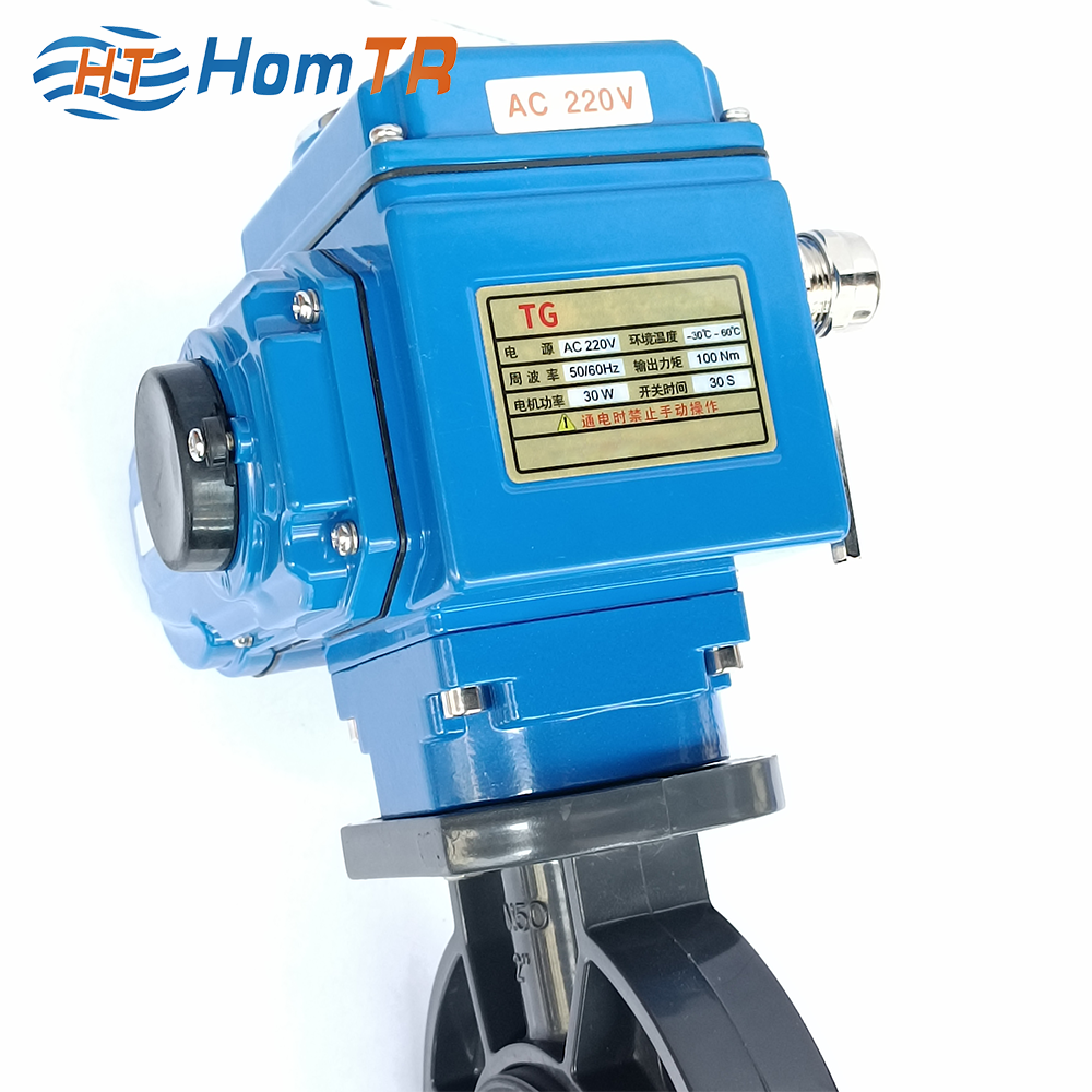 HomTR Ac 220V Safety  Plastic Electric Pvc Valve  Smart Control Gas Water  Industrial Butterfly Valves