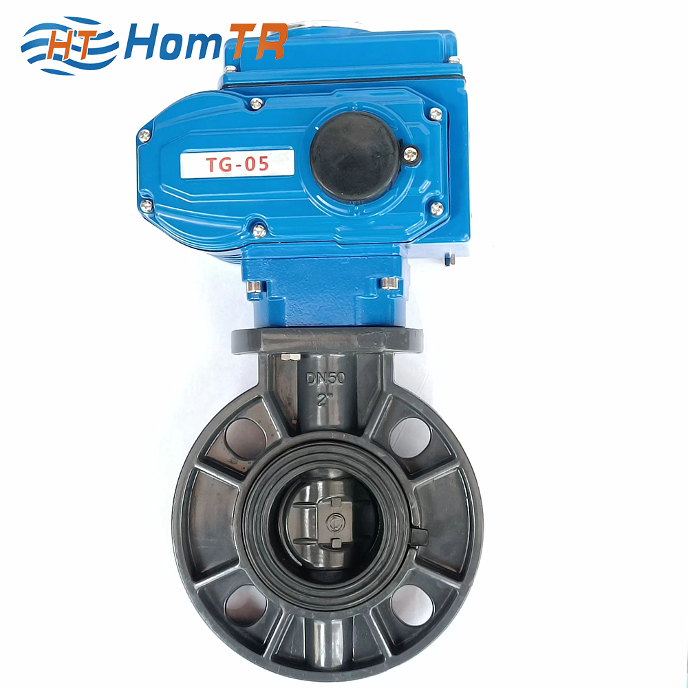 HomTR Ac 220V Safety  Plastic Electric Pvc Valve  Smart Control Gas Water  Industrial Butterfly Valves