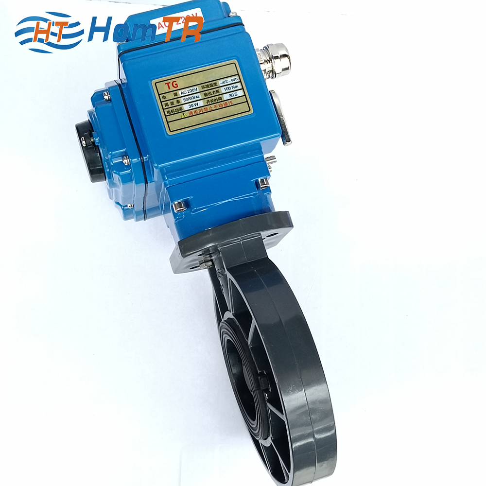 HomTR Ac 220V Safety  Plastic Electric Pvc Valve  Smart Control Gas Water  Industrial Butterfly Valves