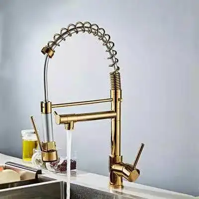 Luxury Kitchen Faucet With Pull-Down Spring Spout single handle Gold Kitchen Sink Faucet,Hot and Cold water