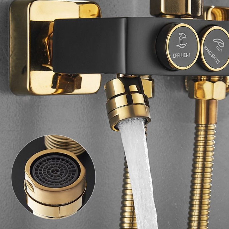 Square Bathroom Shower System Black Gold Bathtub Mixer Faucet Hot and Cold Bathroom Tap Thermostatic Shower Set