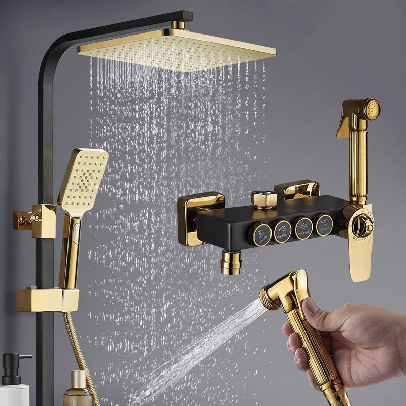 Square Bathroom Shower System Black Gold Bathtub Mixer Faucet Hot and Cold Bathroom Tap Thermostatic Shower Set