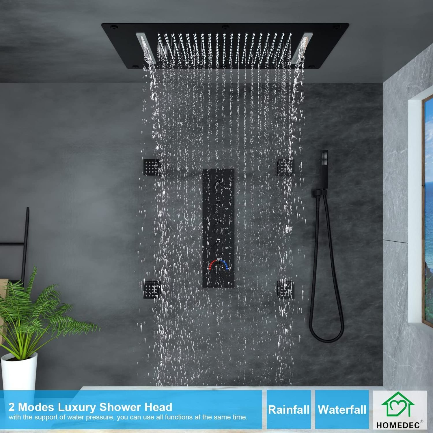 Luxury Complete Shower Faucets Sets Ceiling 2 in 1 Shower Jets Body Sprays System Combo with Mixer Valve Kit and Handheld Rain