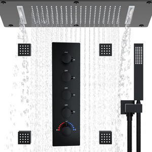 Luxury Complete Shower Faucets Sets Ceiling 2 in 1 Shower Jets Body Sprays System Combo with Mixer Valve Kit and Handheld Rain